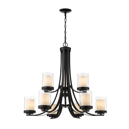 Z-Lite Willow 9 Light Chandelier, Matte Black, Inner White & Outer Clear 426-9-MB